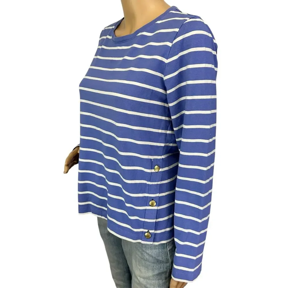 J. Crew Striped Long Sleeve Side Button Top Cool Lilac Blue Ivory CG041 Size M